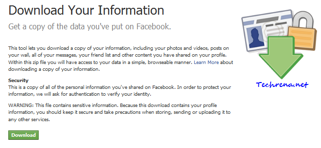 Download Your Information warning in facebook