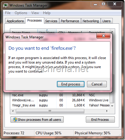 End a process in Task manager