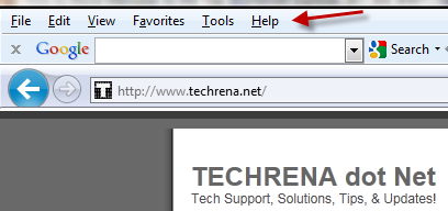 Menu bar at top in IE