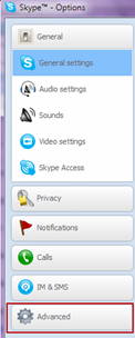Skype options list