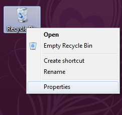 Recycle bin properties link