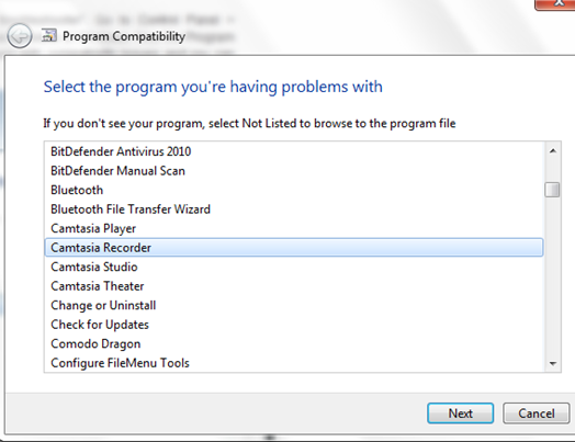 Program Compatibility wizard