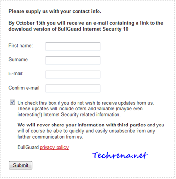 BullGuard Internet Security offer form