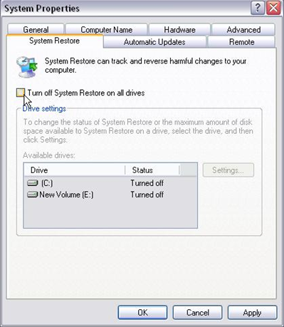 Turn off System Restore