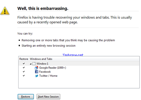 Session restore prompt in firefox