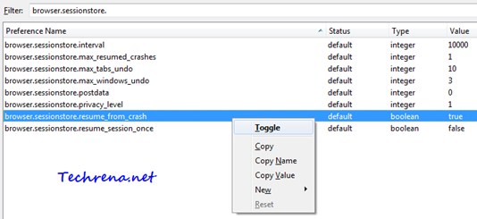 Browser session restore settings in firefox