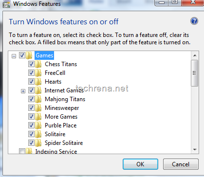 Games in Windows features turn on or off