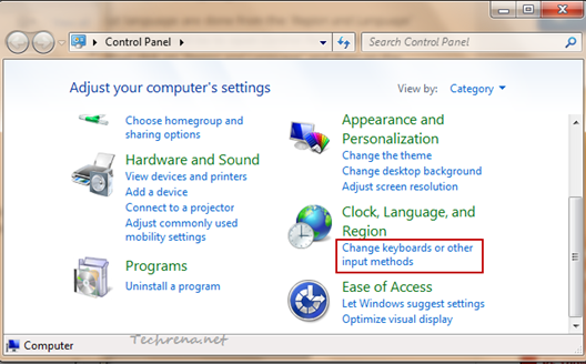 Change keyboards input control panel
