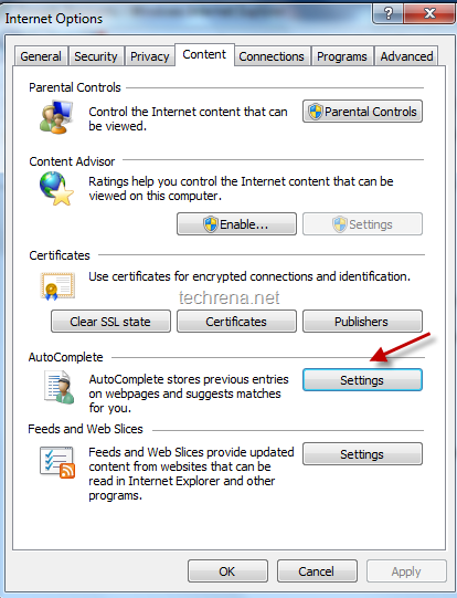 ie content settings