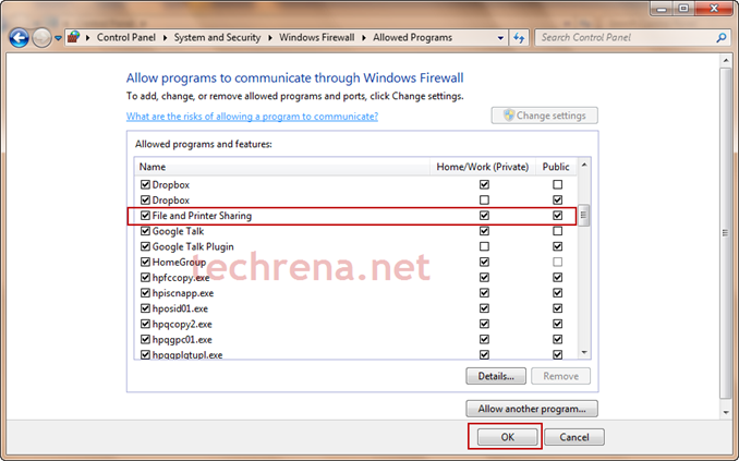 file and printer sharing firewall