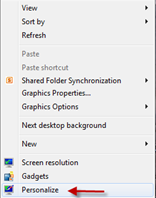 Personalize in desktop context menu