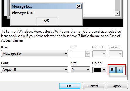 Window fonts bold and italic