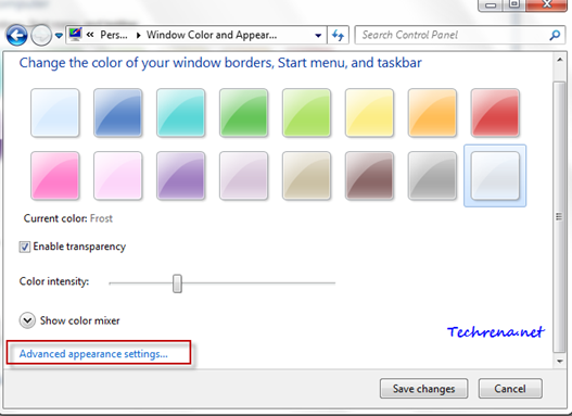 windows color appearance window