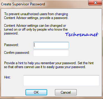 Supervisor password for content advisor