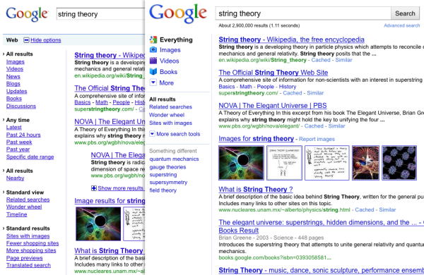 Google left panel comparision