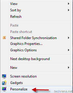 Personalize in desktop context menu