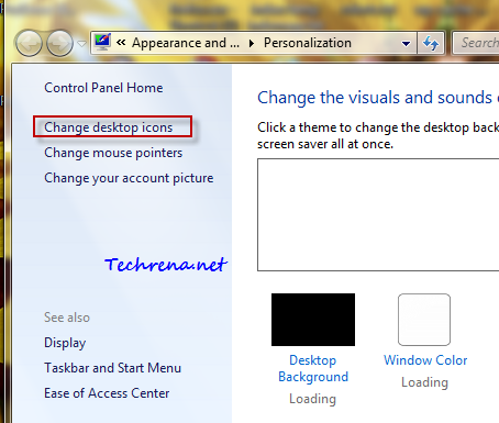 change desktop icons shortcut in personailzation Windows 7