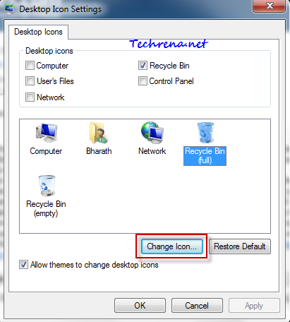 desktop icon settings for recycle bin