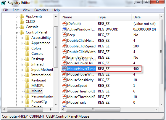 Mouse Hover Time in Regedit