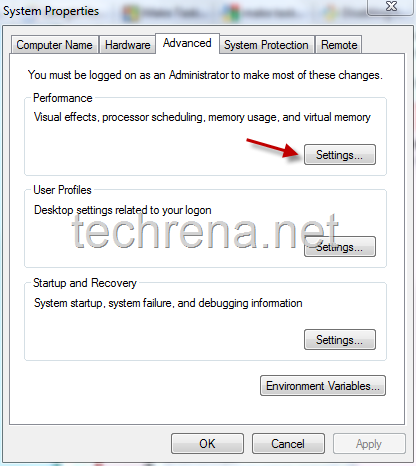 Advanced Settings in System Properties