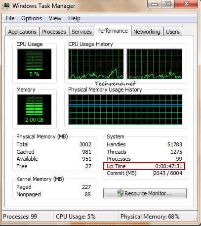 uptime in task manager