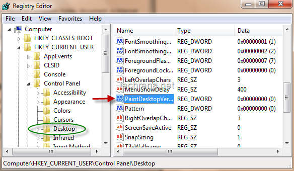 paintDesktopVersion regedit Windows 7 