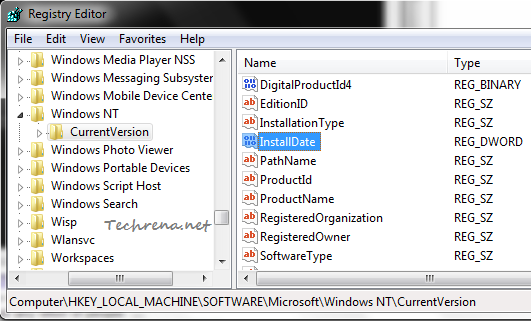 installDate regedit value