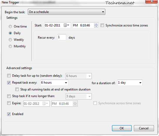 new trigger in task schedule