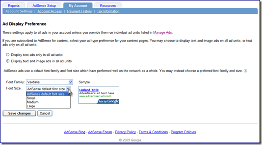 Change Font size Adsense