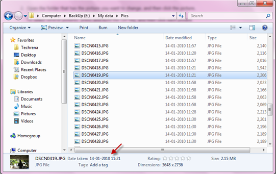 Date picture taken in Windows 7