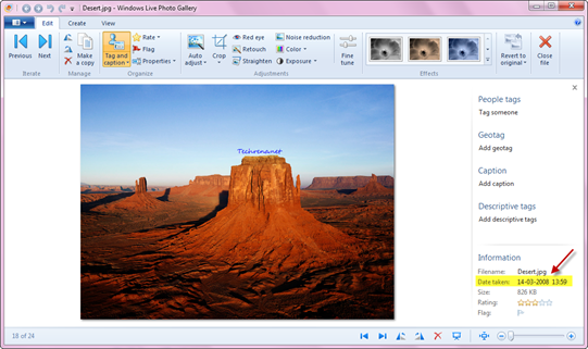 Windows Photo Gallery Picture info