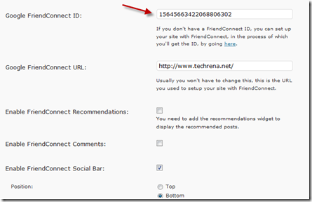 Google FriendConnect wp plugin configuration