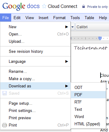 Google docs download as PDF option