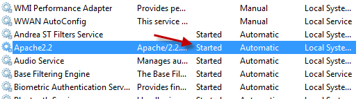 Apache service in windows
