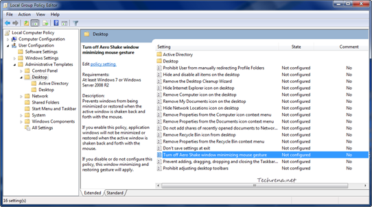 GPEDIT settings for Aero Shake