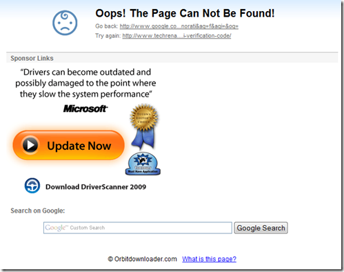 Orbit Downloader 404 landing page