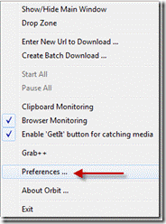 Prefences in Orbit menu