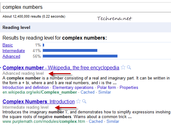 reading levels in Google search