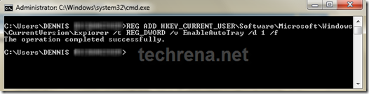 View Enable Auto Tray using Command Prompt Image