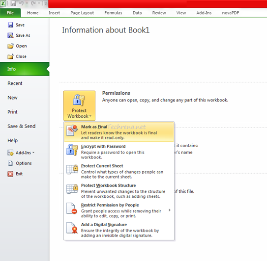 Microsoft Excel Menu Info options Microsoft Excel Menu Info options