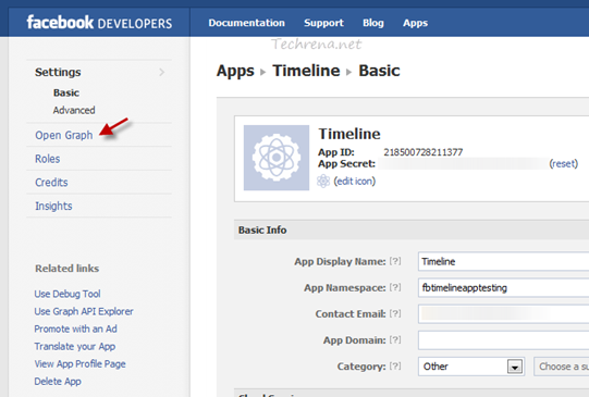 Facebook developers new app Open Graph Link