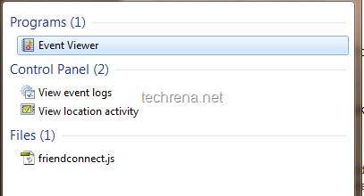 event viewer from start menu