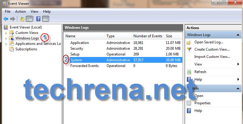 Windows Logs in Event Viewer Windows 7