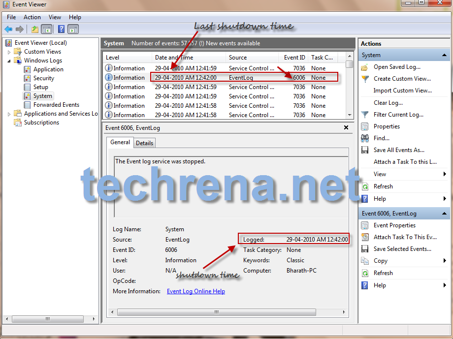 last shutdown time in event viewer