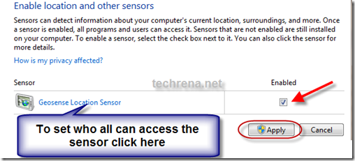 enable Geosense for windows