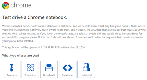 Test drive Chrome notebook