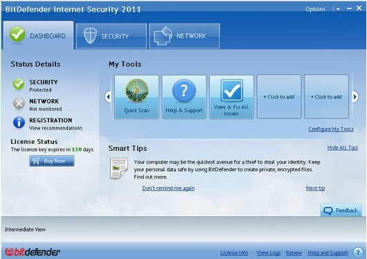 BitDefender Internet Security 2011 works with Windows 7, Windows Vista and 