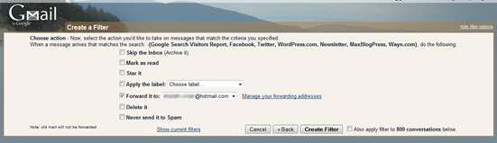 forwarding using Gmail filter
