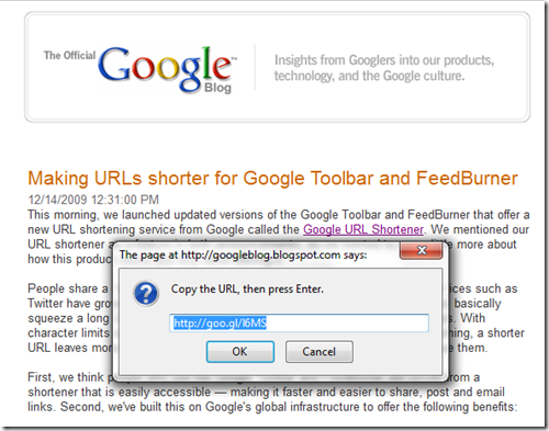 Goo.gl Bookmarklet URL Shortener