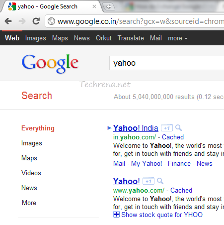 Google Chrome Addess bar Search regional